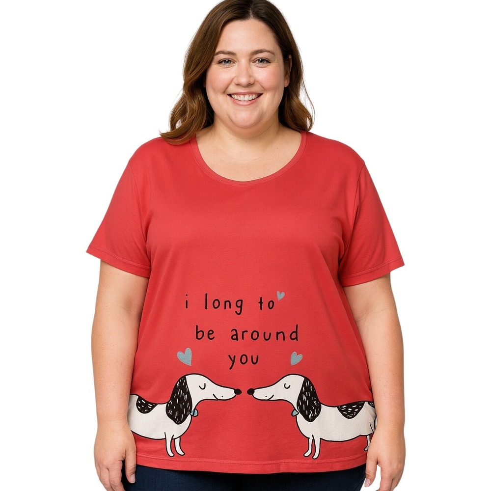 Secret Treasures T-Shirt XL Red Graphic Pajama Dog Print‎ Round Neck Playful